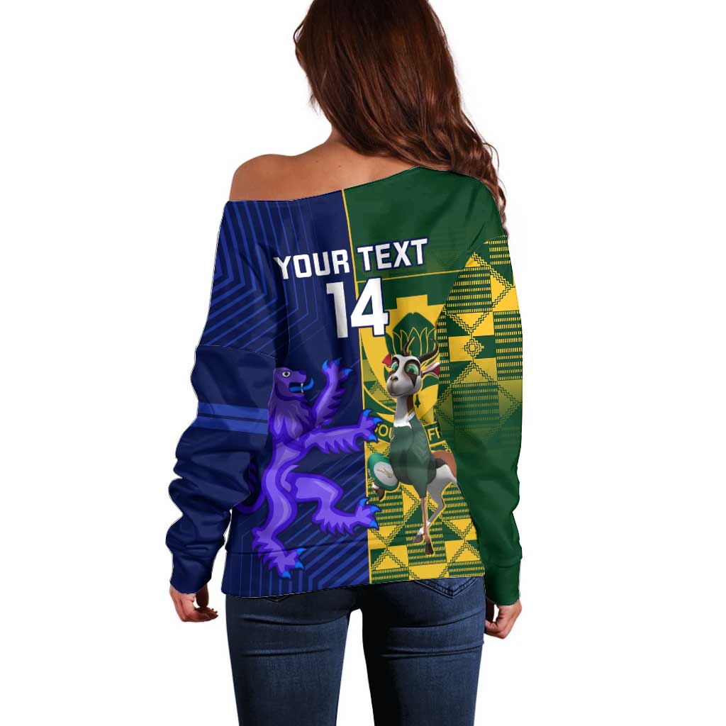 Custom South Africa And Scotland Rugby Off Shoulder Sweater Springboks Thistle Together