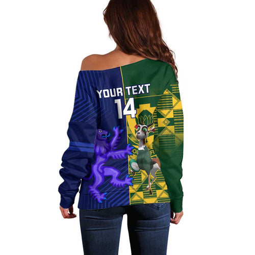 Custom South Africa And Scotland Rugby Off Shoulder Sweater Springboks Thistle Together