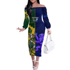 Custom South Africa And Scotland Rugby Off The Shoulder Long Sleeve Dress Springboks Thistle Together