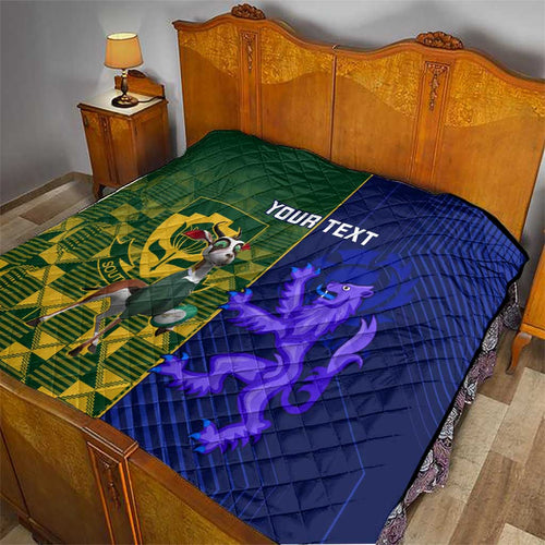 Custom South Africa And Scotland Rugby Quilt Springboks Thistle Together