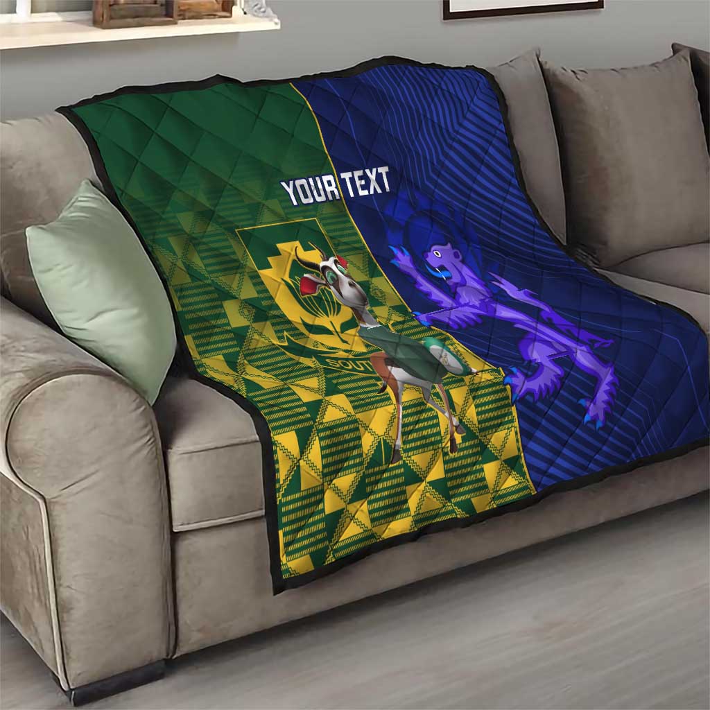 Custom South Africa And Scotland Rugby Quilt Springboks Thistle Together
