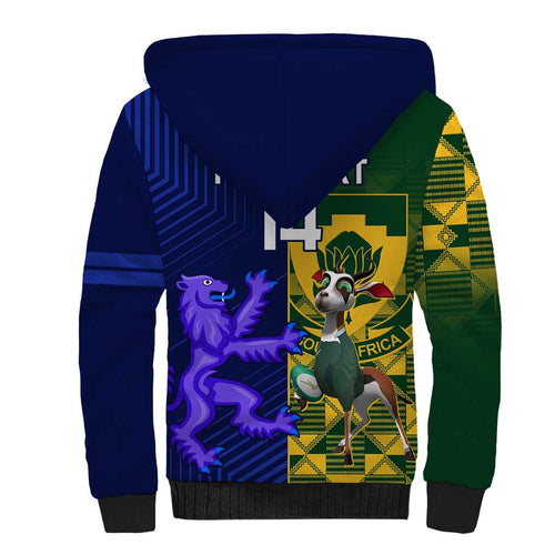 Custom South Africa And Scotland Rugby Sherpa Hoodie Springboks Thistle Together