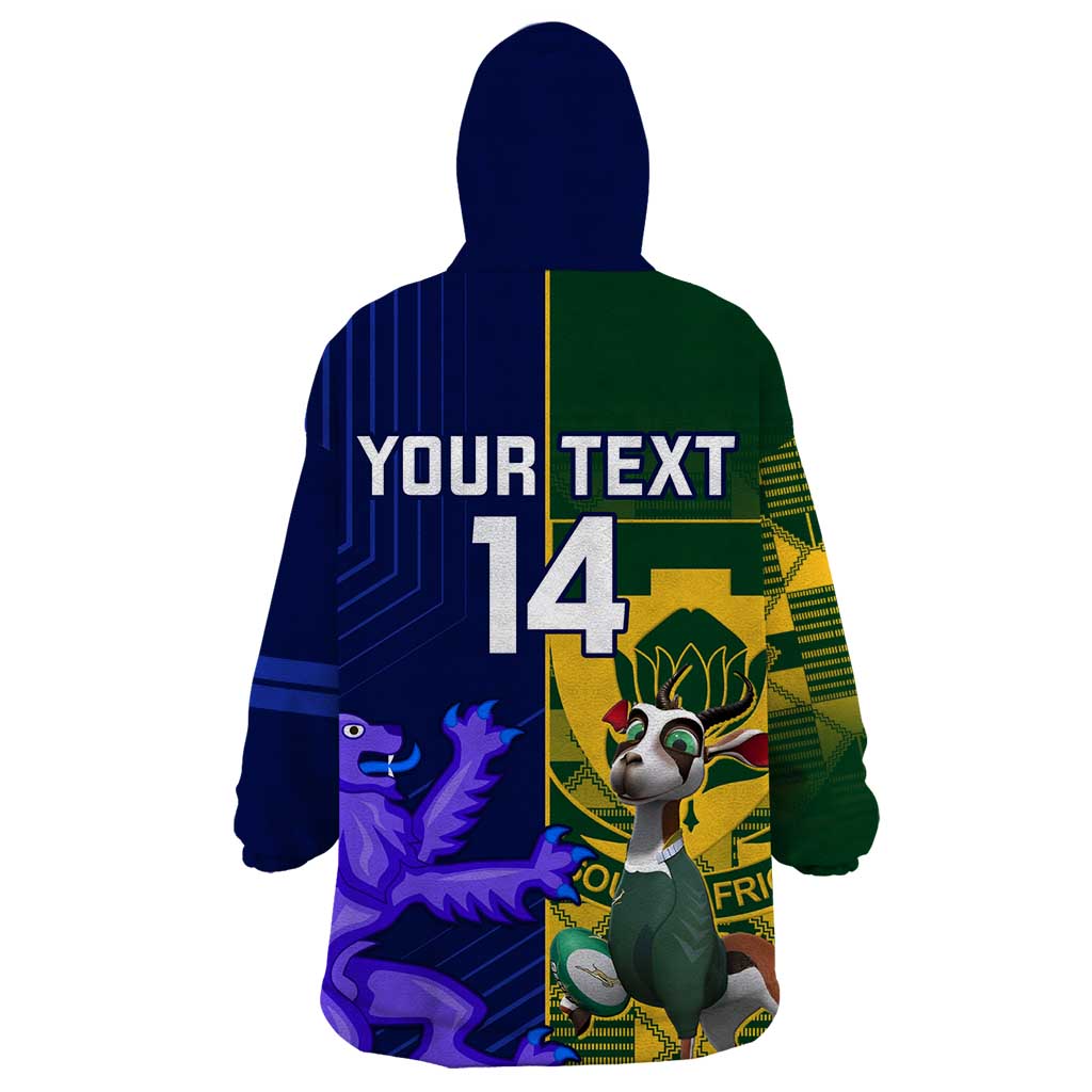 Custom South Africa And Scotland Rugby Wearable Blanket Hoodie Springboks Thistle Together