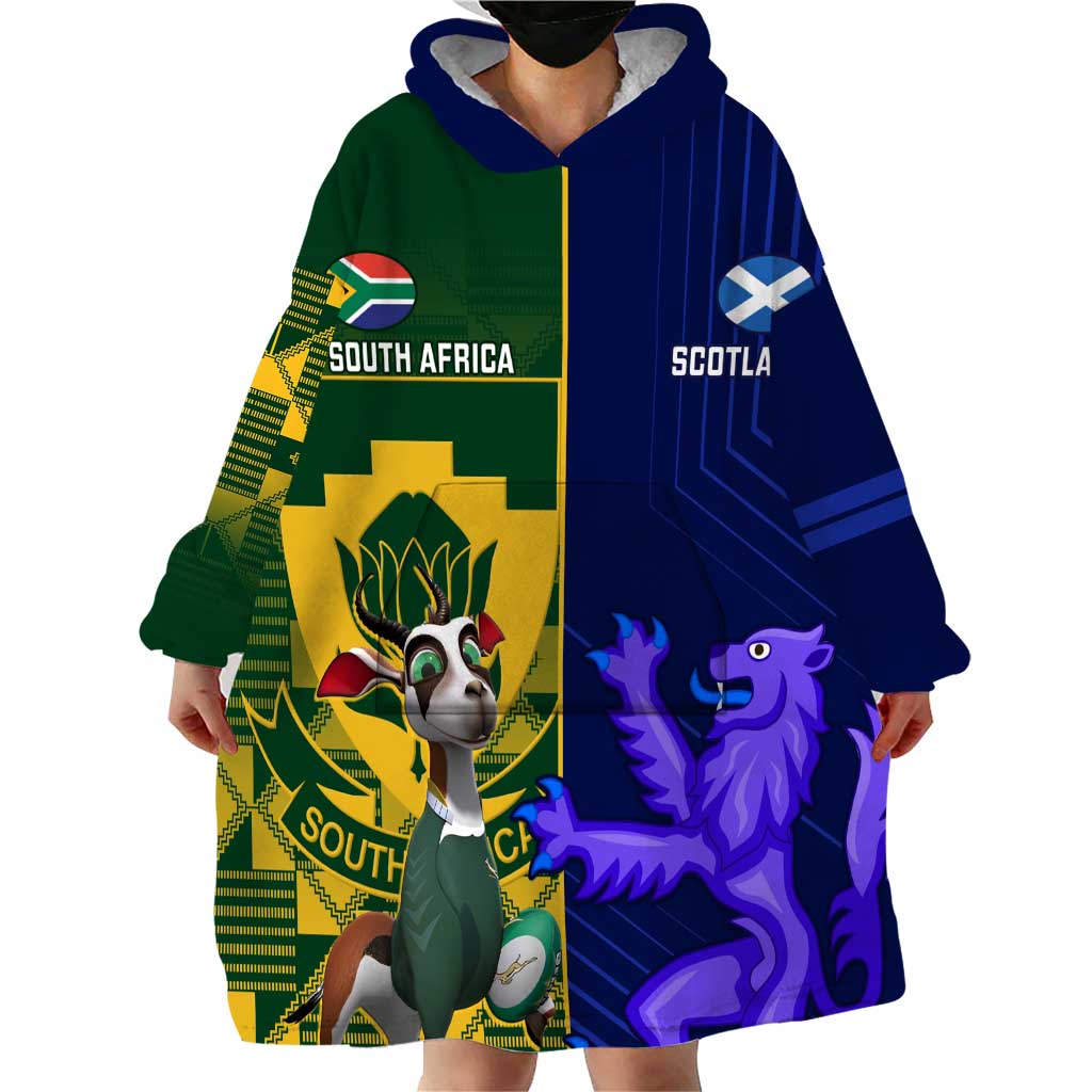 Custom South Africa And Scotland Rugby Wearable Blanket Hoodie Springboks Thistle Together