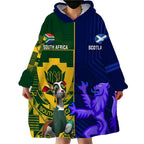 Custom South Africa And Scotland Rugby Wearable Blanket Hoodie Springboks Thistle Together