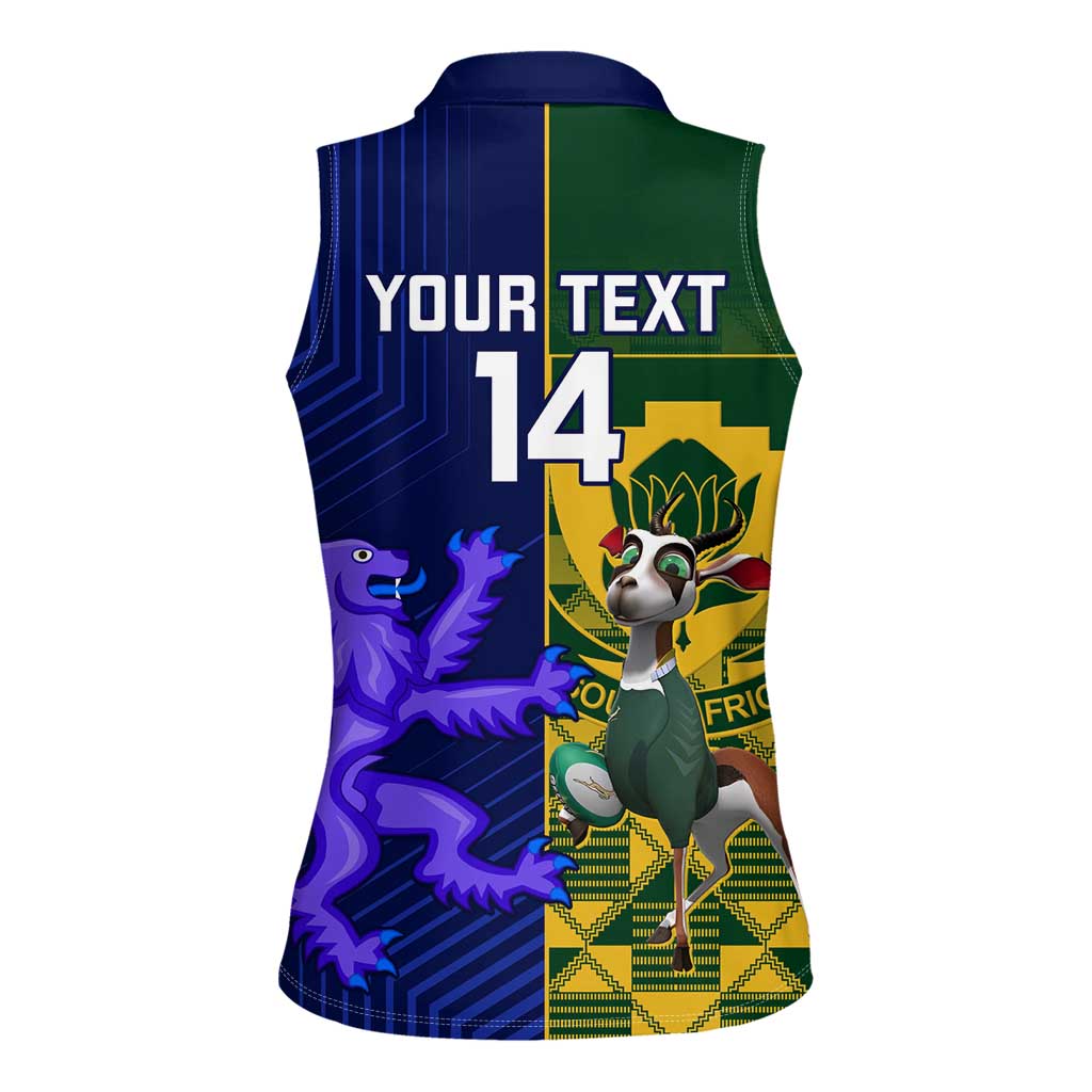 Custom South Africa And Scotland Rugby Women Sleeveless Polo Shirt Springboks Thistle Together