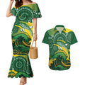 Personalised Australia Swimming Couples Matching Mermaid Dress and Hawaiian Shirt Aussie Dolphin Aboriginal National Color