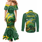 Personalised Australia Swimming Couples Matching Mermaid Dress and Long Sleeve Button Shirt Aussie Dolphin Aboriginal National Color