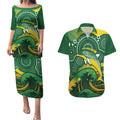 Personalised Australia Swimming Couples Matching Puletasi and Hawaiian Shirt Aussie Dolphin Aboriginal National Color