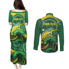 Personalised Australia Swimming Couples Matching Puletasi and Long Sleeve Button Shirt Aussie Dolphin Aboriginal National Color