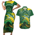 Personalised Australia Swimming Couples Matching Short Sleeve Bodycon Dress and Hawaiian Shirt Aussie Dolphin Aboriginal National Color