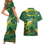 Personalised Australia Swimming Couples Matching Short Sleeve Bodycon Dress and Hawaiian Shirt Aussie Dolphin Aboriginal National Color