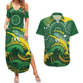 Personalised Australia Swimming Couples Matching Summer Maxi Dress and Hawaiian Shirt Aussie Dolphin Aboriginal National Color