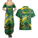 Personalised Australia Swimming Couples Matching Summer Maxi Dress and Hawaiian Shirt Aussie Dolphin Aboriginal National Color