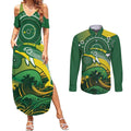 Personalised Australia Swimming Couples Matching Summer Maxi Dress and Long Sleeve Button Shirt Aussie Dolphin Aboriginal National Color