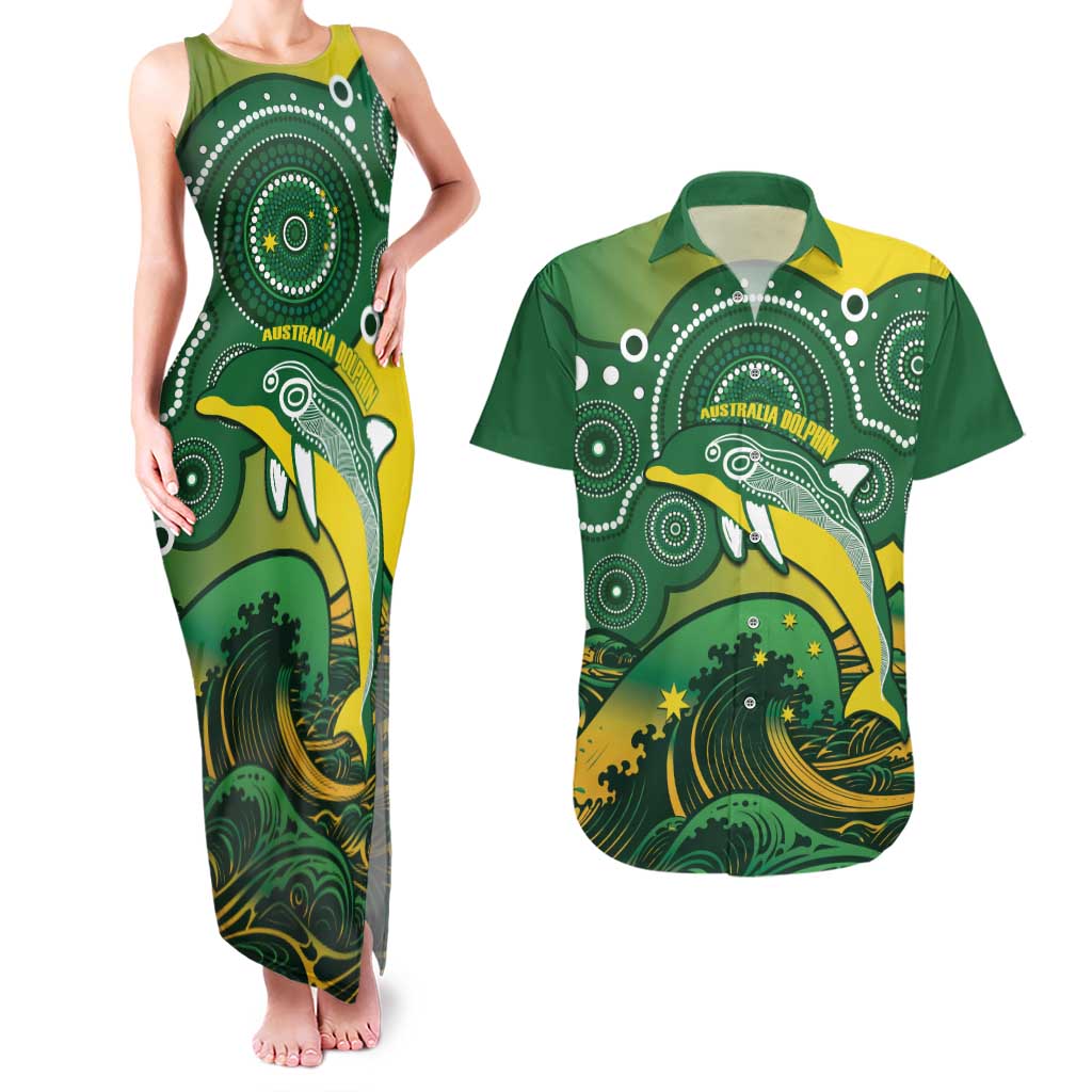 Personalised Australia Swimming Couples Matching Tank Maxi Dress and Hawaiian Shirt Aussie Dolphin Aboriginal National Color