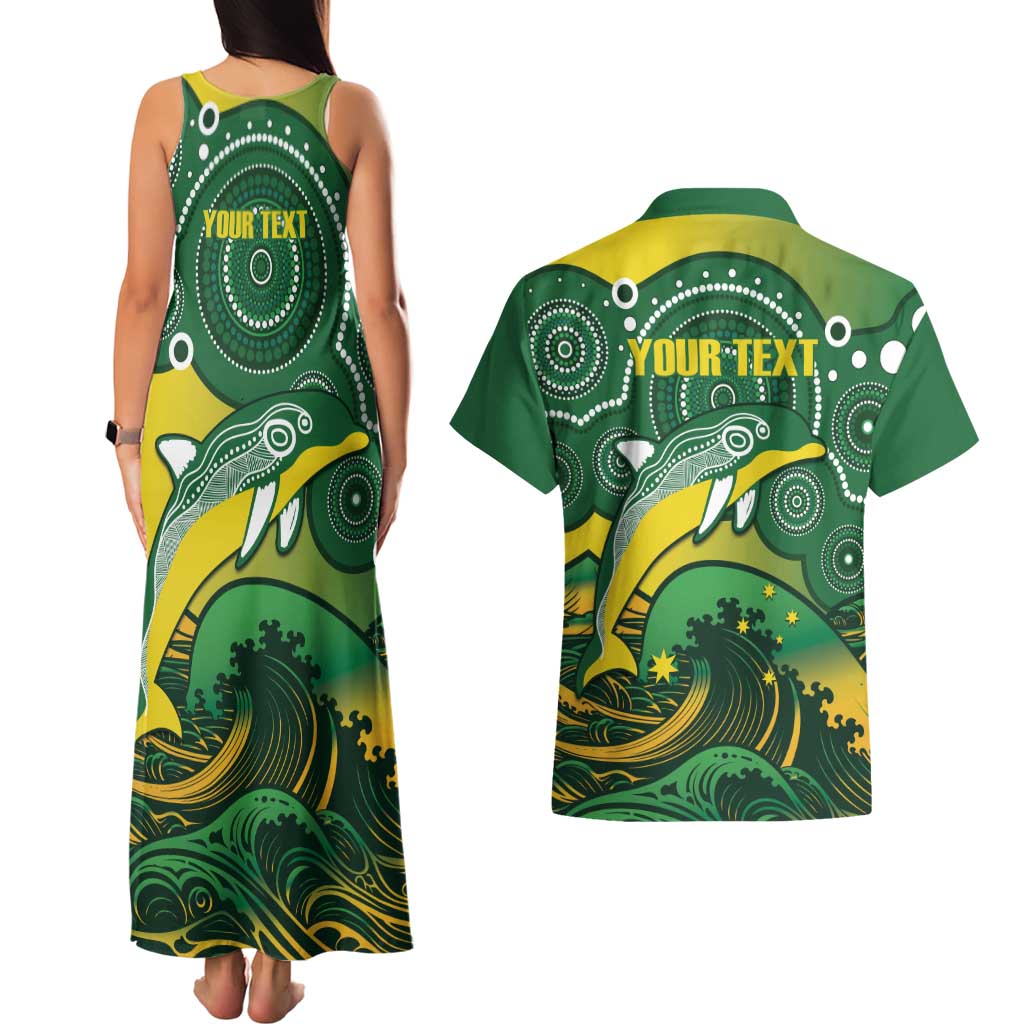 Personalised Australia Swimming Couples Matching Tank Maxi Dress and Hawaiian Shirt Aussie Dolphin Aboriginal National Color