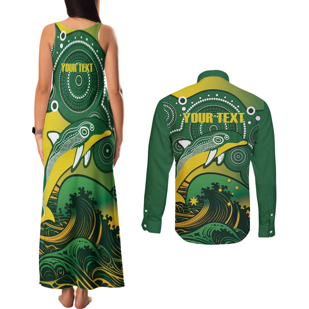 Personalised Australia Swimming Couples Matching Tank Maxi Dress and Long Sleeve Button Shirt Aussie Dolphin Aboriginal National Color