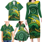 Personalised Australia Swimming Family Matching Long Sleeve Bodycon Dress and Hawaiian Shirt Aussie Dolphin Aboriginal National Color