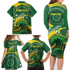 Personalised Australia Swimming Family Matching Long Sleeve Bodycon Dress and Hawaiian Shirt Aussie Dolphin Aboriginal National Color