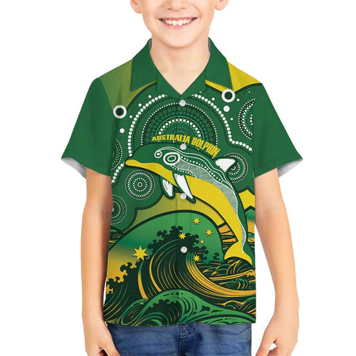Personalised Australia Swimming Family Matching Long Sleeve Bodycon Dress and Hawaiian Shirt Aussie Dolphin Aboriginal National Color