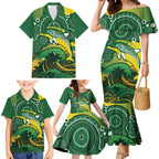 Personalised Australia Swimming Family Matching Mermaid Dress and Hawaiian Shirt Aussie Dolphin Aboriginal National Color