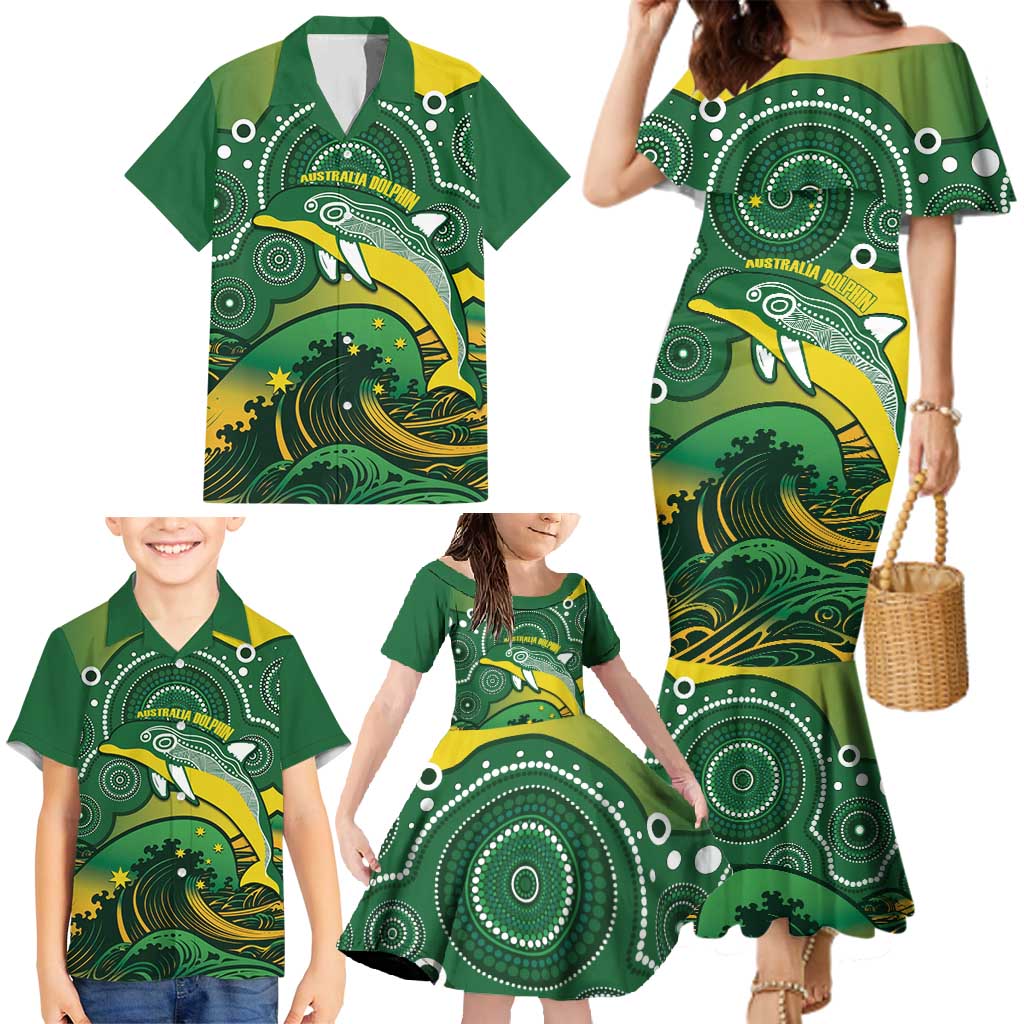 Personalised Australia Swimming Family Matching Mermaid Dress and Hawaiian Shirt Aussie Dolphin Aboriginal National Color