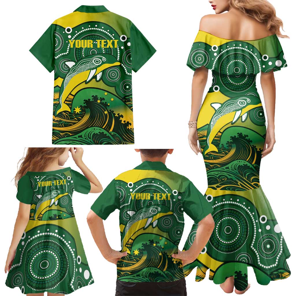 Personalised Australia Swimming Family Matching Mermaid Dress and Hawaiian Shirt Aussie Dolphin Aboriginal National Color