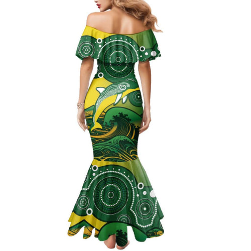 Personalised Australia Swimming Family Matching Mermaid Dress and Hawaiian Shirt Aussie Dolphin Aboriginal National Color