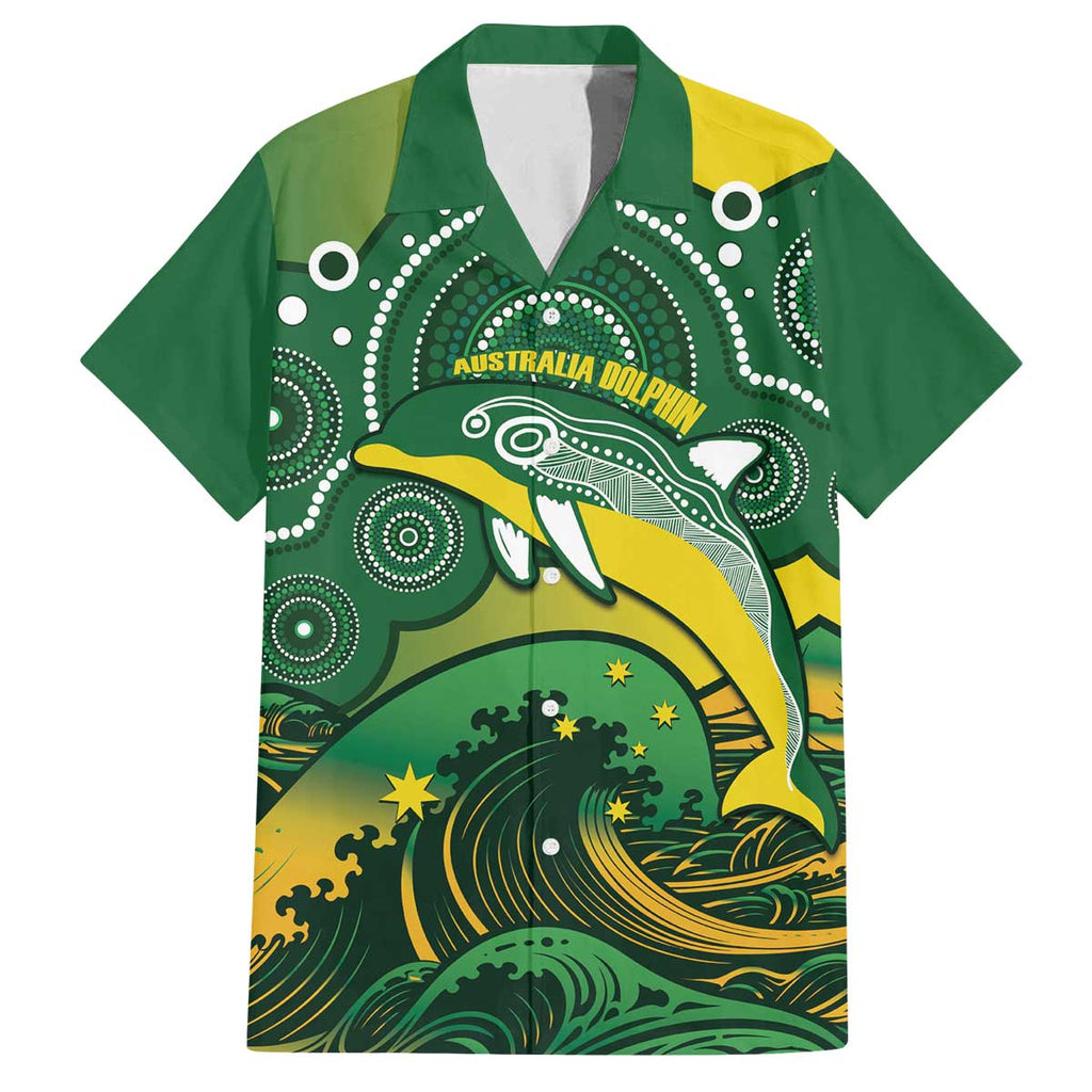 Personalised Australia Swimming Family Matching Off The Shoulder Long Sleeve Dress and Hawaiian Shirt Aussie Dolphin Aboriginal National Color