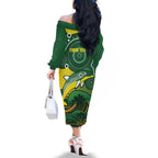 Personalised Australia Swimming Family Matching Off The Shoulder Long Sleeve Dress and Hawaiian Shirt Aussie Dolphin Aboriginal National Color