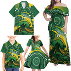 Personalised Australia Swimming Family Matching Off Shoulder Maxi Dress and Hawaiian Shirt Aussie Dolphin Aboriginal National Color