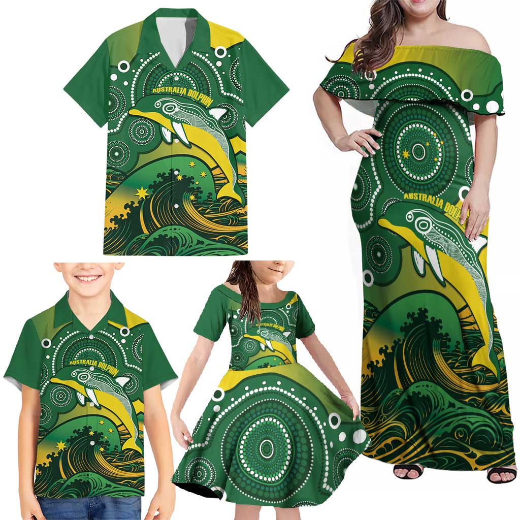 Personalised Australia Swimming Family Matching Off Shoulder Maxi Dress and Hawaiian Shirt Aussie Dolphin Aboriginal National Color