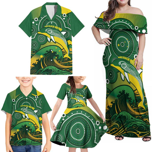 Personalised Australia Swimming Family Matching Off Shoulder Maxi Dress and Hawaiian Shirt Aussie Dolphin Aboriginal National Color