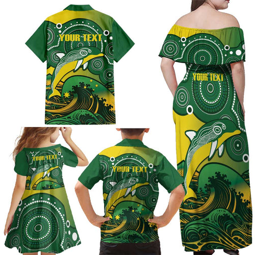 Personalised Australia Swimming Family Matching Off Shoulder Maxi Dress and Hawaiian Shirt Aussie Dolphin Aboriginal National Color