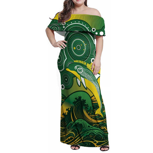 Personalised Australia Swimming Family Matching Off Shoulder Maxi Dress and Hawaiian Shirt Aussie Dolphin Aboriginal National Color