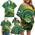 Personalised Australia Swimming Family Matching Off Shoulder Short Dress and Hawaiian Shirt Aussie Dolphin Aboriginal National Color