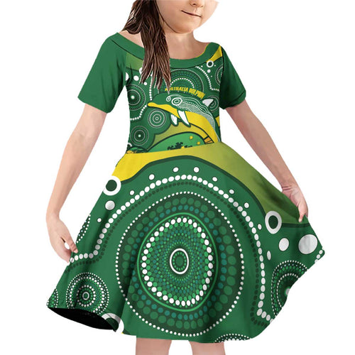 Personalised Australia Swimming Family Matching Off Shoulder Short Dress and Hawaiian Shirt Aussie Dolphin Aboriginal National Color