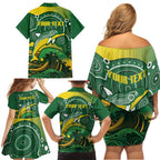 Personalised Australia Swimming Family Matching Off Shoulder Short Dress and Hawaiian Shirt Aussie Dolphin Aboriginal National Color