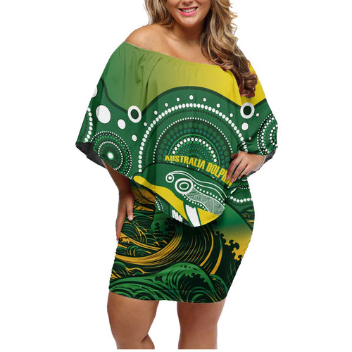Personalised Australia Swimming Family Matching Off Shoulder Short Dress and Hawaiian Shirt Aussie Dolphin Aboriginal National Color