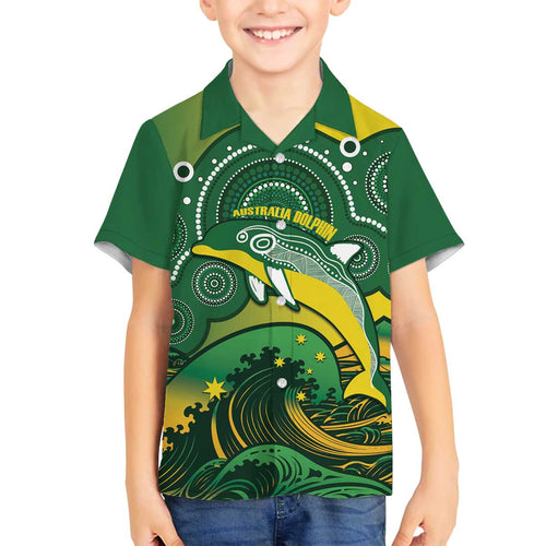 Personalised Australia Swimming Family Matching Off Shoulder Short Dress and Hawaiian Shirt Aussie Dolphin Aboriginal National Color