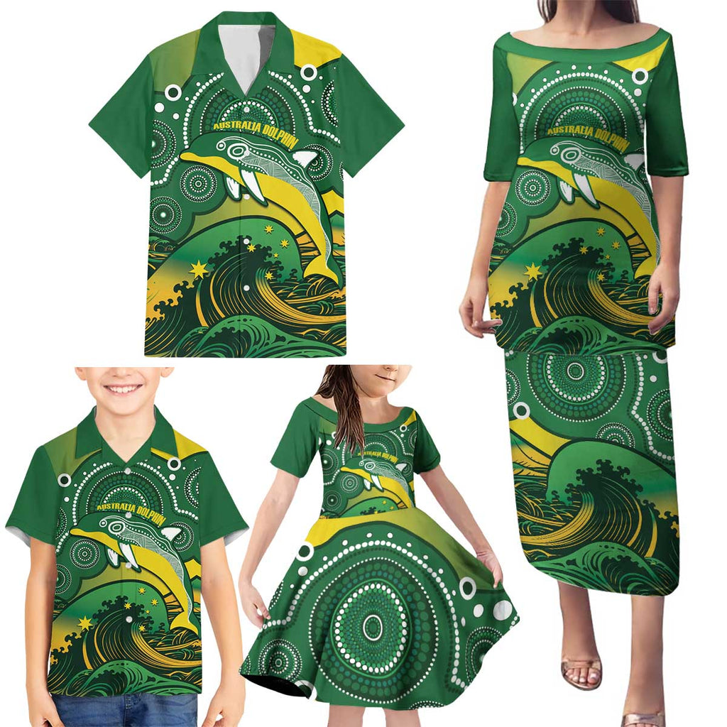 Personalised Australia Swimming Family Matching Puletasi and Hawaiian Shirt Aussie Dolphin Aboriginal National Color
