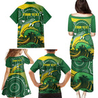 Personalised Australia Swimming Family Matching Puletasi and Hawaiian Shirt Aussie Dolphin Aboriginal National Color