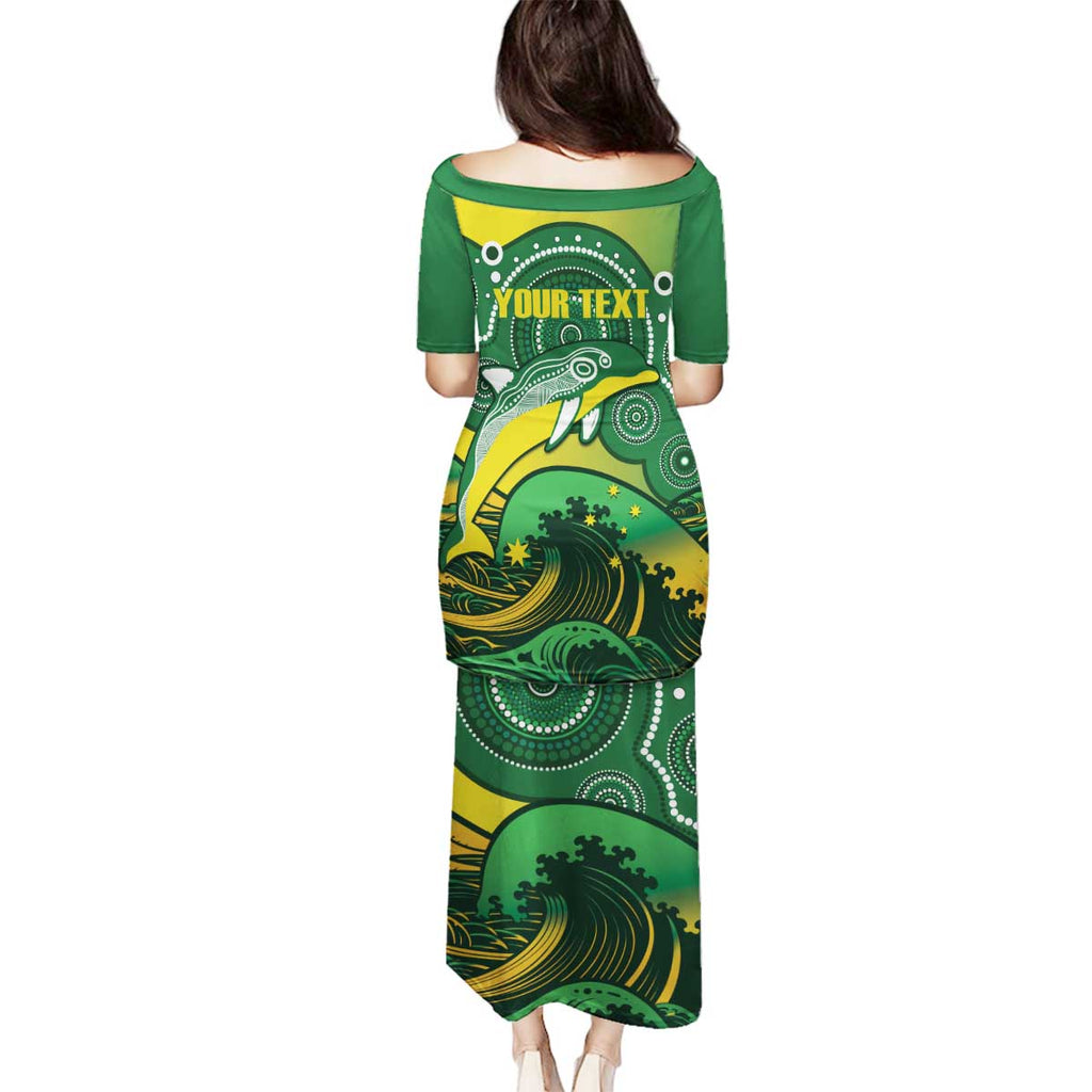 Personalised Australia Swimming Family Matching Puletasi and Hawaiian Shirt Aussie Dolphin Aboriginal National Color