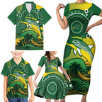 Personalised Australia Swimming Family Matching Short Sleeve Bodycon Dress and Hawaiian Shirt Aussie Dolphin Aboriginal National Color