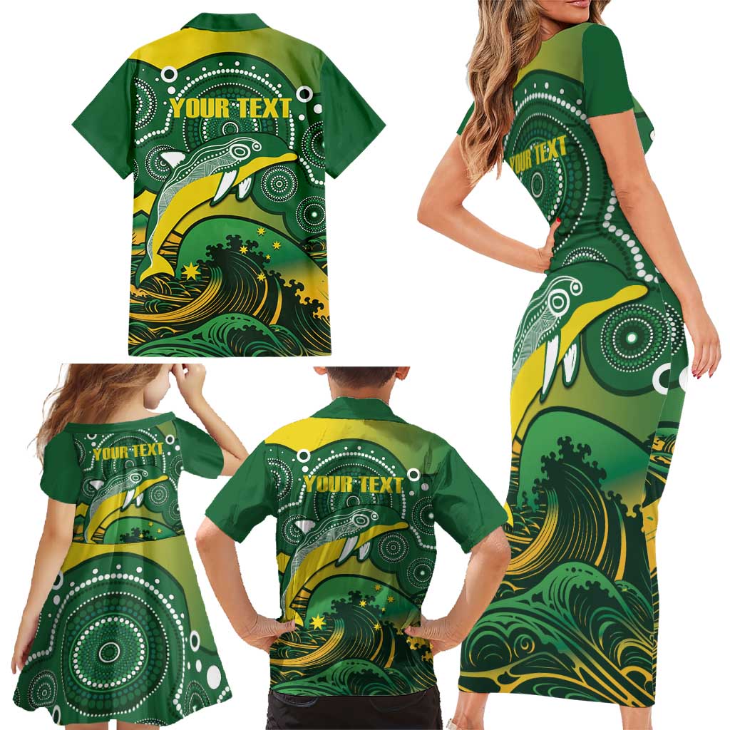 Personalised Australia Swimming Family Matching Short Sleeve Bodycon Dress and Hawaiian Shirt Aussie Dolphin Aboriginal National Color