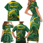 Personalised Australia Swimming Family Matching Short Sleeve Bodycon Dress and Hawaiian Shirt Aussie Dolphin Aboriginal National Color