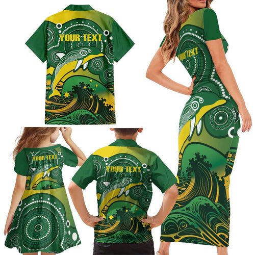 Personalised Australia Swimming Family Matching Short Sleeve Bodycon Dress and Hawaiian Shirt Aussie Dolphin Aboriginal National Color