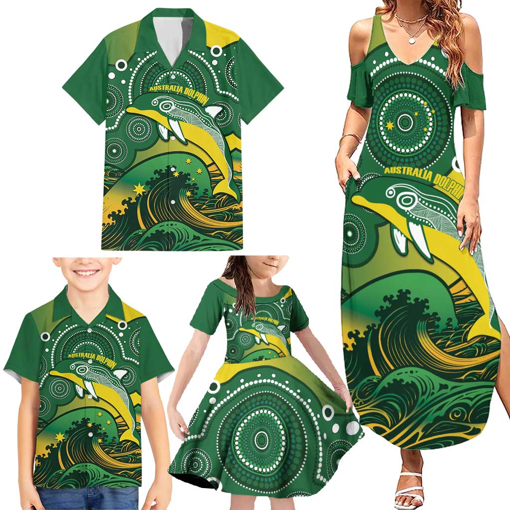 Personalised Australia Swimming Family Matching Summer Maxi Dress and Hawaiian Shirt Aussie Dolphin Aboriginal National Color
