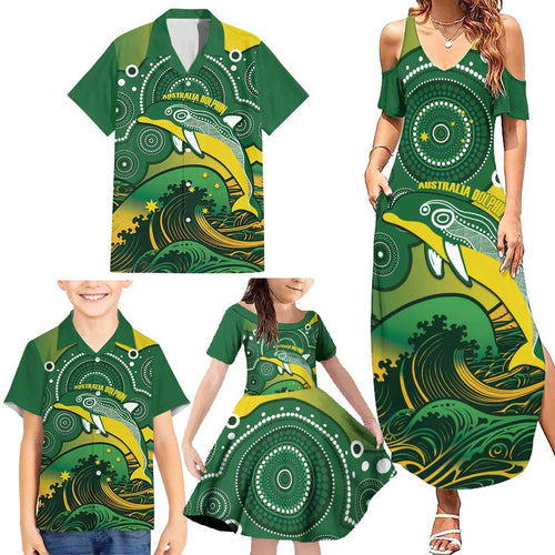 Personalised Australia Swimming Family Matching Summer Maxi Dress and Hawaiian Shirt Aussie Dolphin Aboriginal National Color